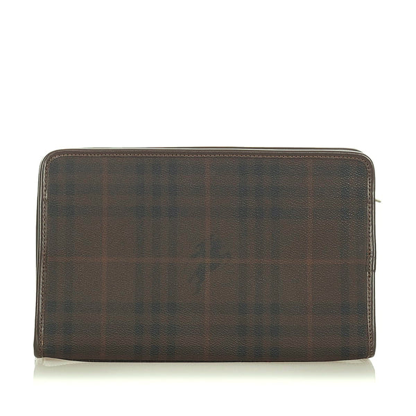 バーバリー ハウスチェック ブラウン レザー セカンドバッグ レディース BURBERRY 【中古】