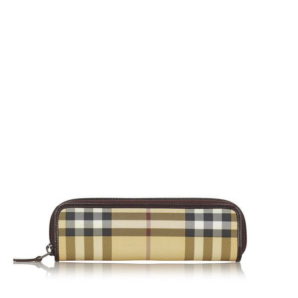 バーバリー ベージュ ブラウン マルチ PVC レザー ポーチ レディース BURBERRY 【中古】