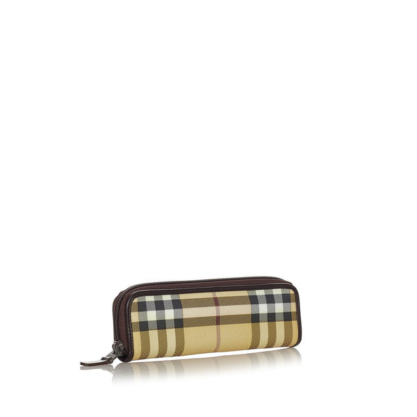バーバリー ベージュ ブラウン マルチ PVC レザー ポーチ レディース BURBERRY 【中古】