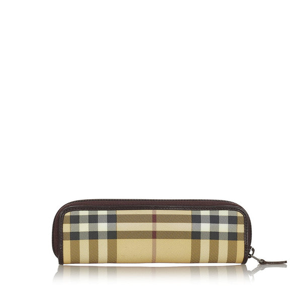 バーバリー ベージュ ブラウン マルチ PVC レザー ポーチ レディース BURBERRY 【中古】