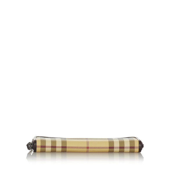 バーバリー ベージュ ブラウン マルチ PVC レザー ポーチ レディース BURBERRY 【中古】