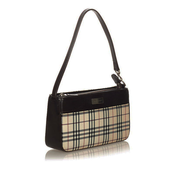 バーバリー ノバチェック ベージュ レザー キャンバス 肩掛け ショルダーバッグ レディース BURBERRY 【中古】