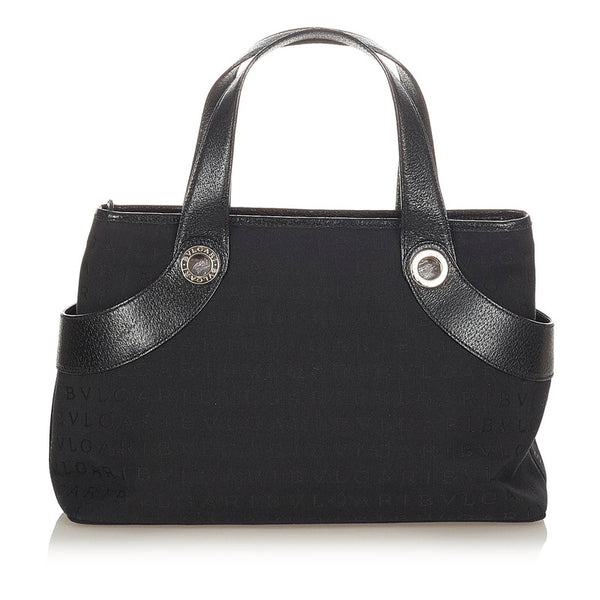 ブルガリ ロゴマニア ブラック キャンバス レザー ハンドバッグ レディース BVLGARI 【中古】