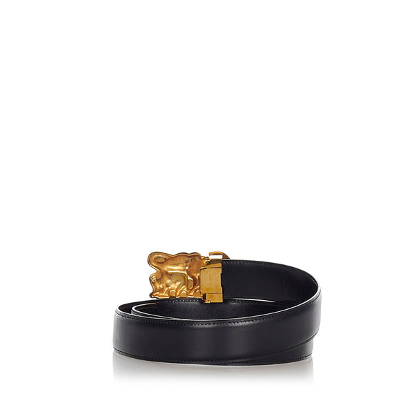 カルティエ 象 ブラック ゴールド レザー ベルト レディース CARTIER 【中古】