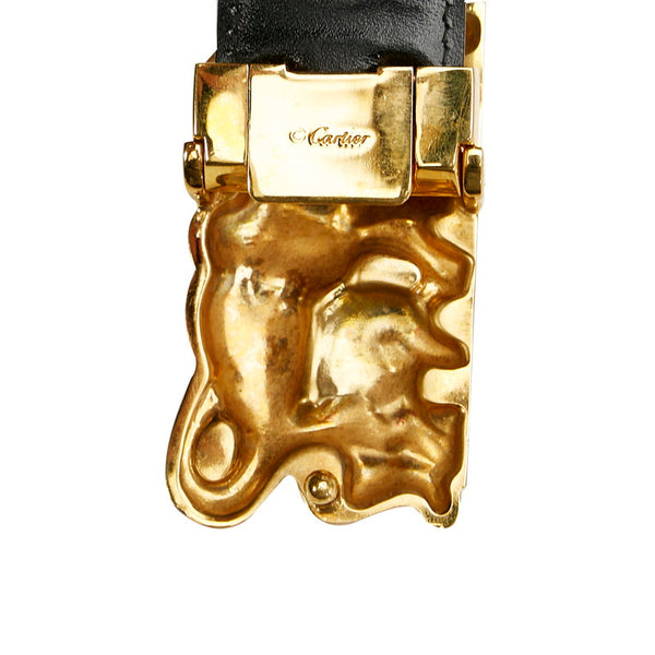 カルティエ 象 ブラック ゴールド レザー ベルト レディース CARTIER 【中古】