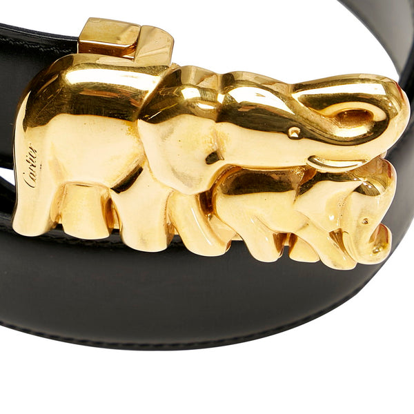 カルティエ 象 ブラック ゴールド レザー ベルト レディース CARTIER 【中古】