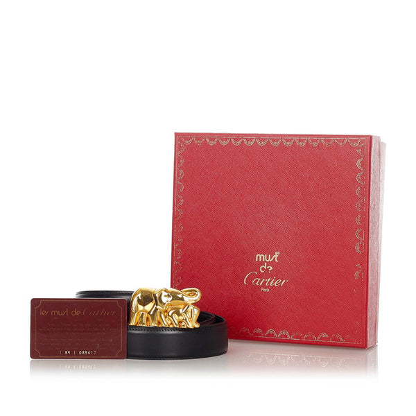 カルティエ 象 ブラック ゴールド レザー ベルト レディース CARTIER 【中古】