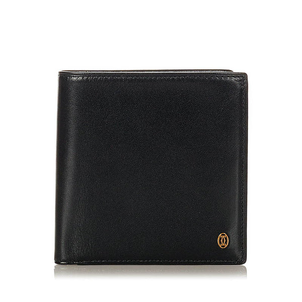 カルティエ パシャ ブラック レザー 二つ折り財布 メンズ CARTIER 【中古】