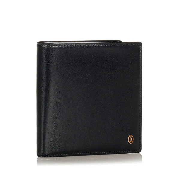 カルティエ パシャ ブラック レザー 二つ折り財布 メンズ CARTIER 【中古】