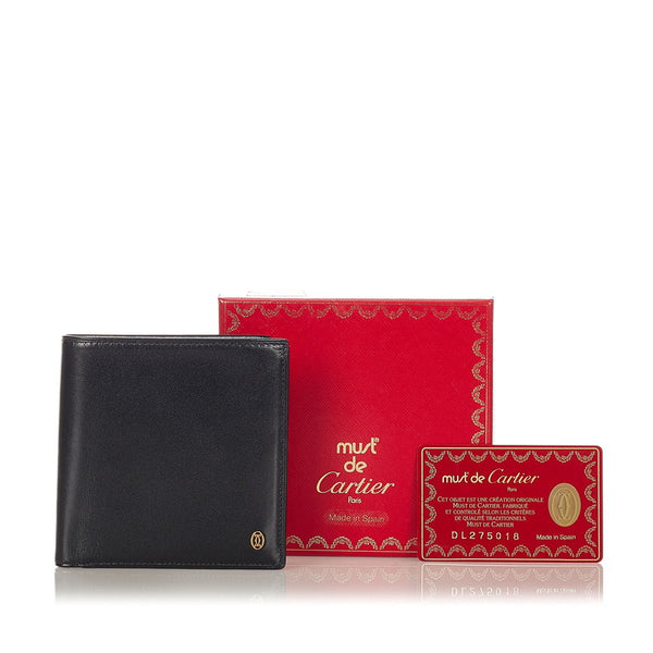 カルティエ パシャ ブラック レザー 二つ折り財布 メンズ CARTIER 【中古】