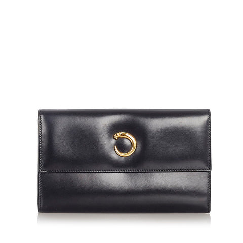 カルティエ パンテール パンサー ブラック ゴールド レザー 長財布 レディース CARTIER 【中古】
