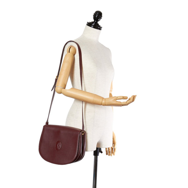 カルティエ マストライン ボルドー レザー 斜め掛け ショルダーバッグ レディース CARTIER 【中古】