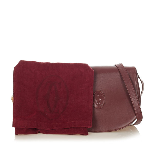 カルティエ マストライン ボルドー レザー 斜め掛け ショルダーバッグ レディース CARTIER 【中古】