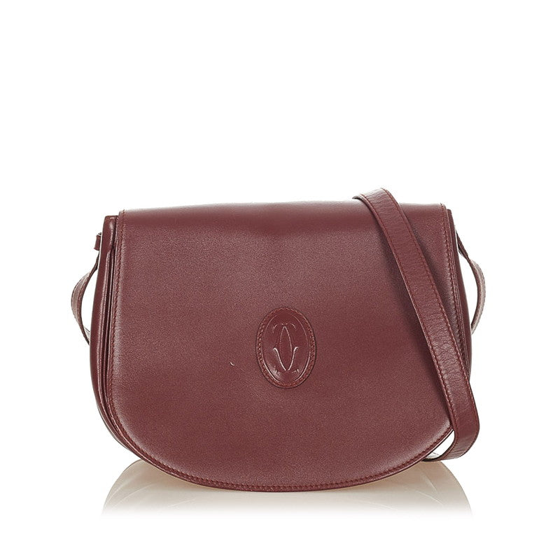 カルティエ マストライン ボルドー レザー 斜め掛け ショルダーバッグ レディース CARTIER 【中古】