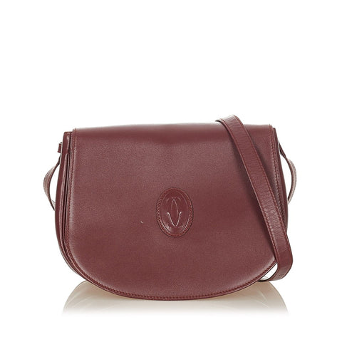 カルティエ マストライン ボルドー レザー 斜め掛け ショルダーバッグ レディース CARTIER 【中古】