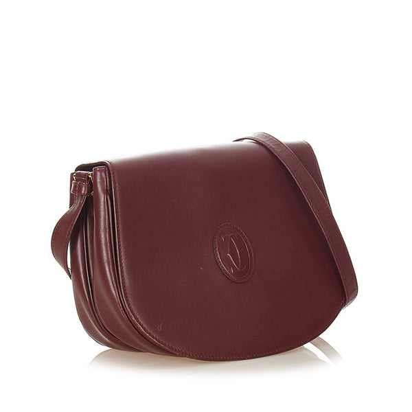 カルティエ マストライン ボルドー レザー 斜め掛け ショルダーバッグ レディース CARTIER 【中古】