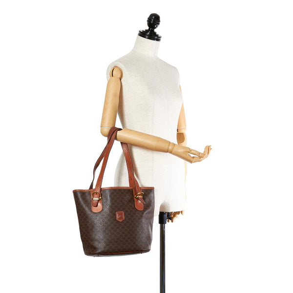 セリーヌ マカダム ブラウン PVC レザー ハンドバッグ レディース CELINE 【中古】