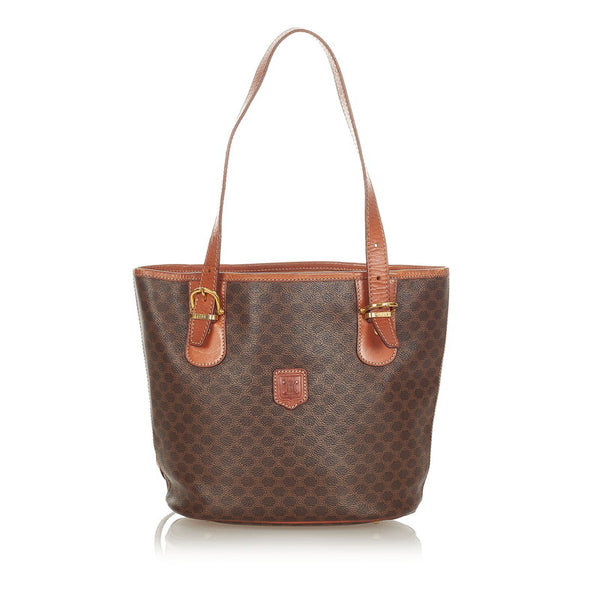 セリーヌ マカダム ブラウン PVC レザー ハンドバッグ レディース CELINE 【中古】
