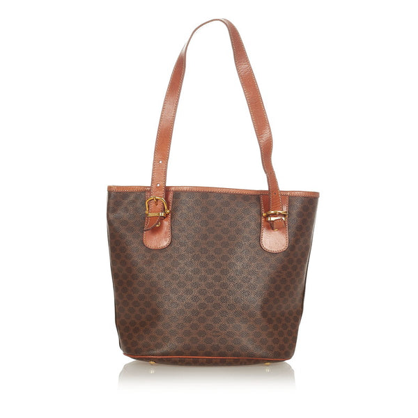 セリーヌ マカダム ブラウン PVC レザー ハンドバッグ レディース CELINE 【中古】