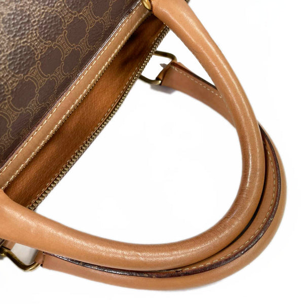 セリーヌ マカダム ダークブラウン PVC レザー ハンドバッグ ミニボストン レディース CELINE 【中古】