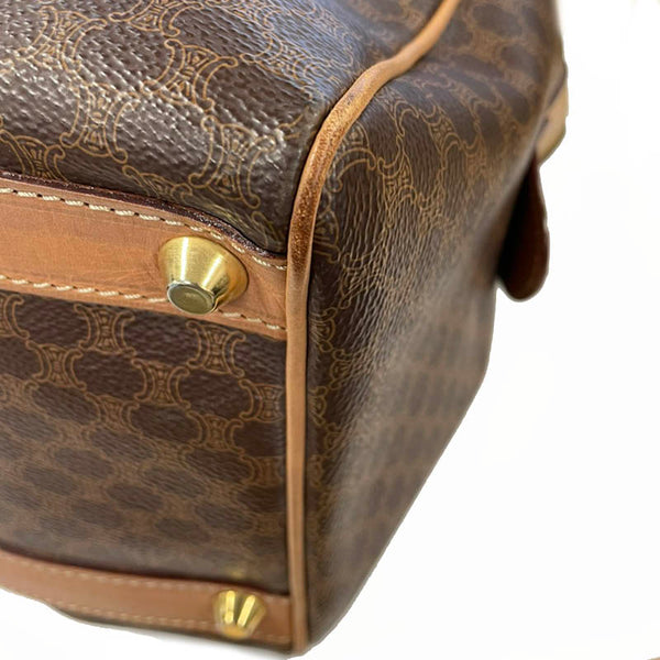 セリーヌ マカダム ダークブラウン PVC レザー ハンドバッグ ミニボストン レディース CELINE 【中古】