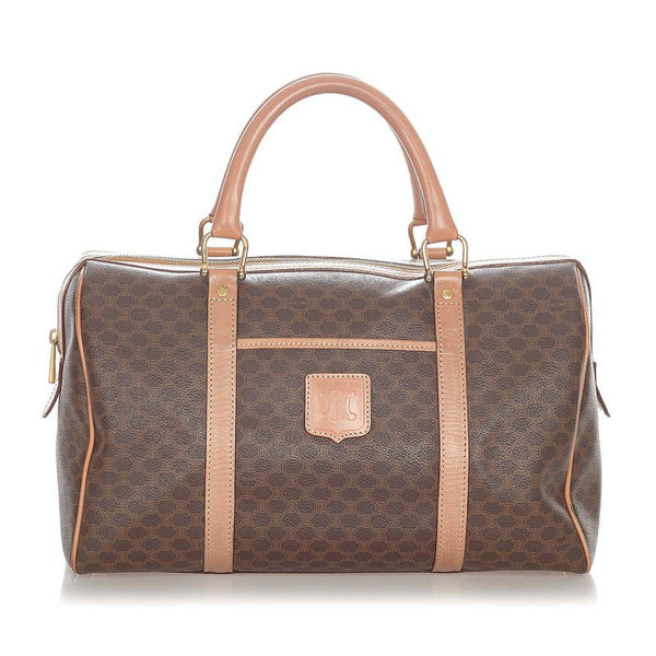 セリーヌ マカダム ダークブラウン PVC レザー ハンドバッグ ミニボストン レディース CELINE 【中古】