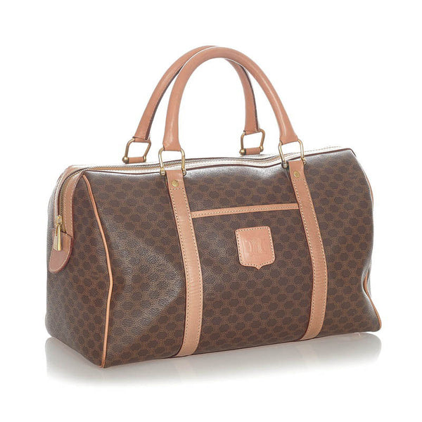 セリーヌ マカダム ダークブラウン PVC レザー ハンドバッグ ミニボストン レディース CELINE 【中古】