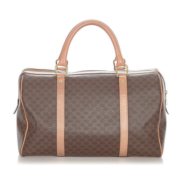 セリーヌ マカダム ダークブラウン PVC レザー ハンドバッグ ミニボストン レディース CELINE 【中古】