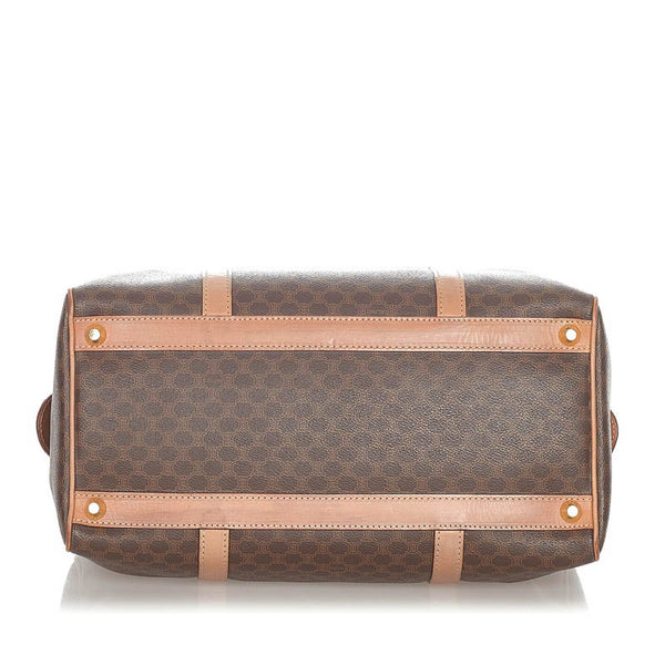 セリーヌ マカダム ダークブラウン PVC レザー ハンドバッグ ミニボストン レディース CELINE 【中古】