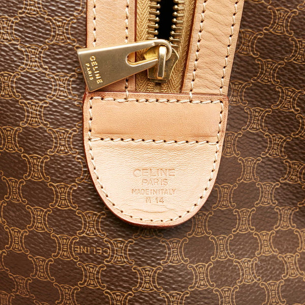 セリーヌ マカダム ダークブラウン PVC レザー ハンドバッグ ミニボストン レディース CELINE 【中古】