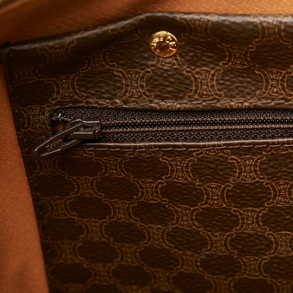 セリーヌ マカダム ダークブラウン PVC レザー ハンドバッグ ミニボストン レディース CELINE 【中古】