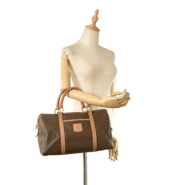 セリーヌ マカダム ダークブラウン PVC レザー ハンドバッグ ミニボストン レディース CELINE 【中古】