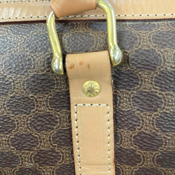 セリーヌ マカダム ダークブラウン PVC レザー ハンドバッグ ミニボストン レディース CELINE 【中古】