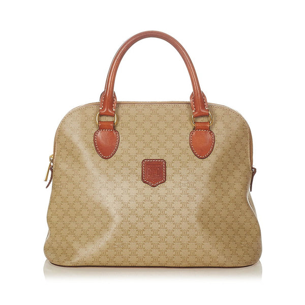 セリーヌ マカダム ヴィンテージ ベージュ ブラウン PVC レザー ハンドバッグ レディース CELINE 【中古】