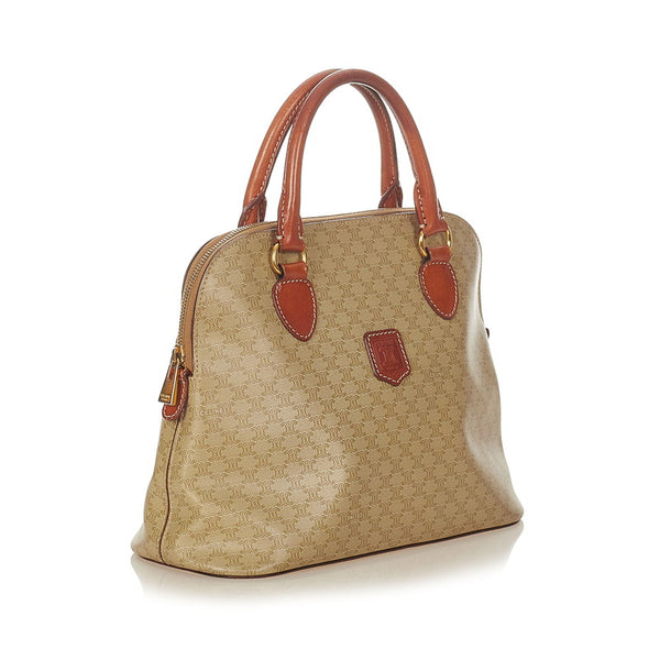 セリーヌ マカダム ヴィンテージ ベージュ ブラウン PVC レザー ハンドバッグ レディース CELINE 【中古】