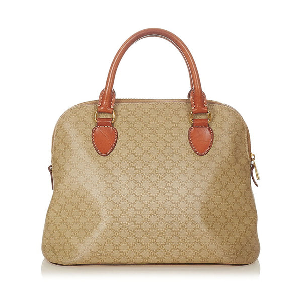 セリーヌ マカダム ヴィンテージ ベージュ ブラウン PVC レザー ハンドバッグ レディース CELINE 【中古】