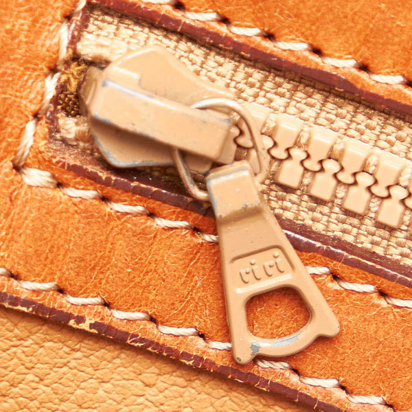 セリーヌ マカダム ヴィンテージ ベージュ ブラウン PVC レザー ハンドバッグ レディース CELINE 【中古】