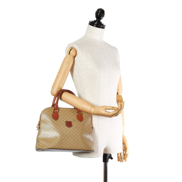 セリーヌ マカダム ヴィンテージ ベージュ ブラウン PVC レザー ハンドバッグ レディース CELINE 【中古】