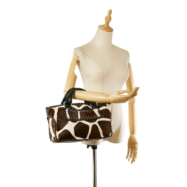 セリーヌ ブラウン アイボリー ハラコ レザー ハンドバッグ レディース CELINE 【中古】
