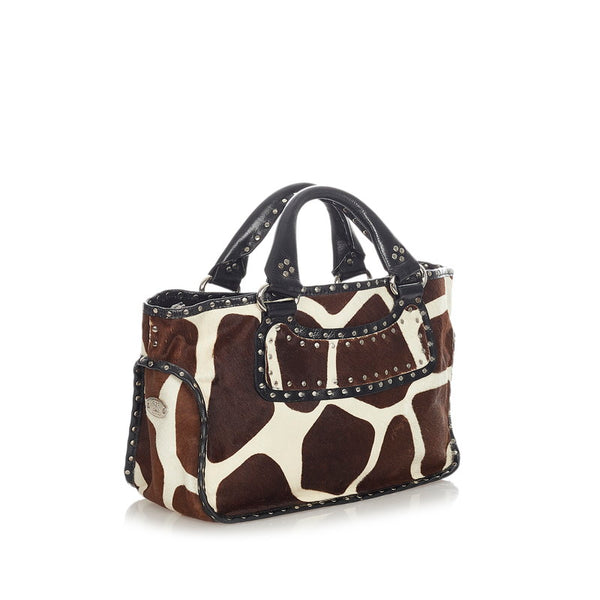 セリーヌ ブラウン アイボリー ハラコ レザー ハンドバッグ レディース CELINE 【中古】