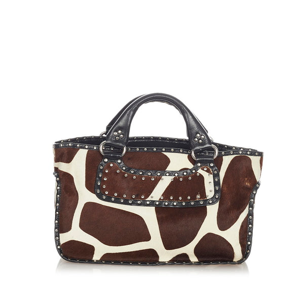 セリーヌ ブラウン アイボリー ハラコ レザー ハンドバッグ レディース CELINE 【中古】