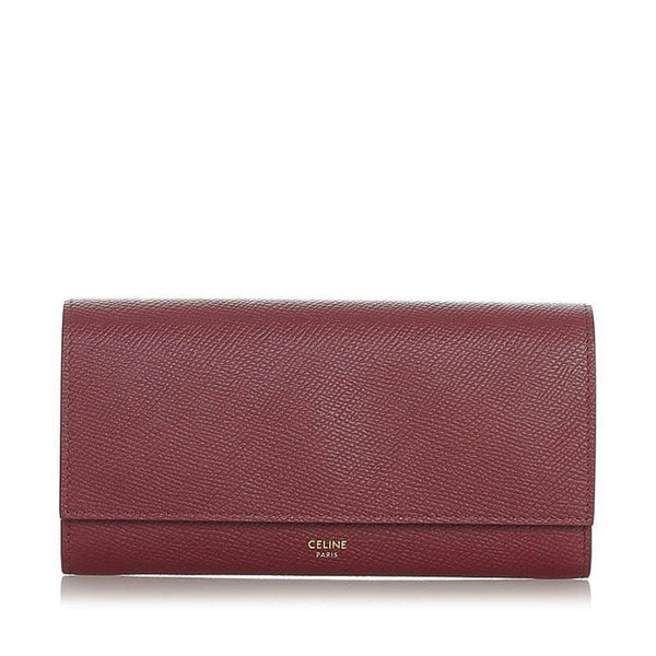セリーヌ ラージ フラップウォレット  長財布 ボルドー ライトバーガンディ レザー レディース CELINE 【中古】