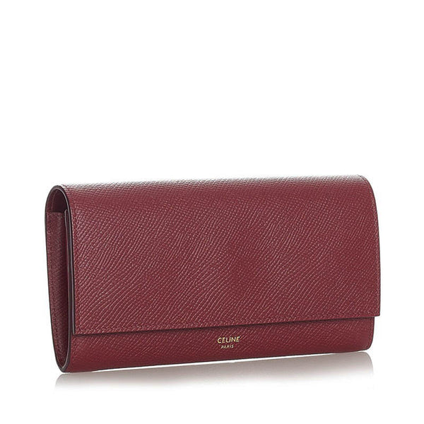 セリーヌ ラージ フラップウォレット  長財布 ボルドー ライトバーガンディ レザー レディース CELINE 【中古】