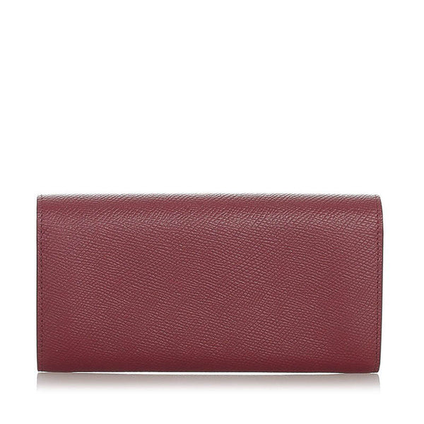 セリーヌ ラージ フラップウォレット  長財布 ボルドー ライトバーガンディ レザー レディース CELINE 【中古】