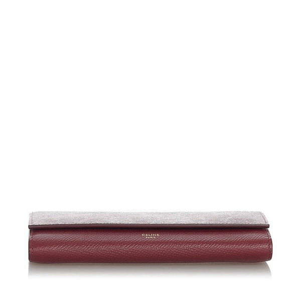 セリーヌ ラージ フラップウォレット  長財布 ボルドー ライトバーガンディ レザー レディース CELINE 【中古】