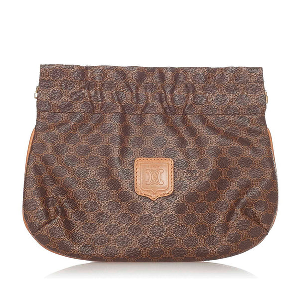 セリーヌ マカダム ブラウン PVC レザー ポーチ レディース CELINE 【中古】