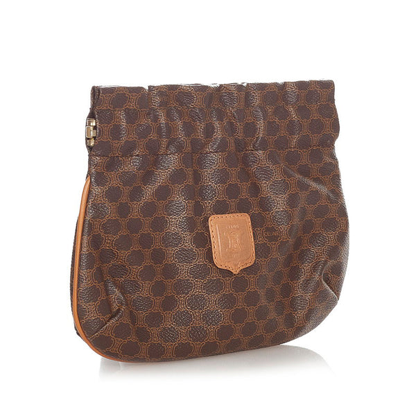 セリーヌ マカダム ブラウン PVC レザー ポーチ レディース CELINE 【中古】