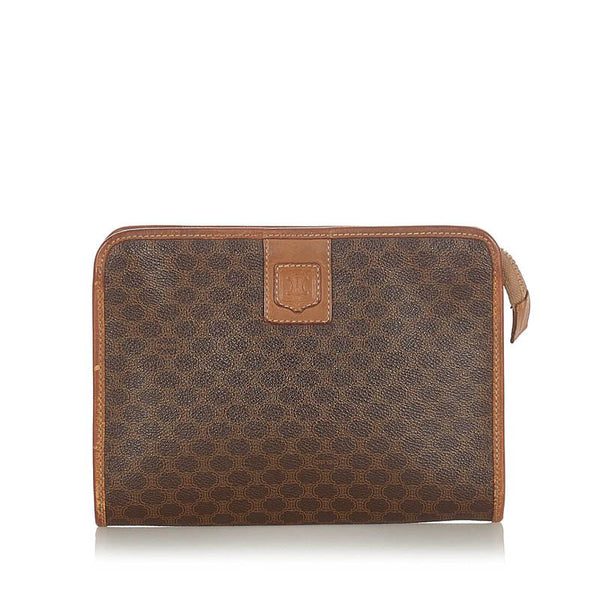 セリーヌ マカダム  セカンドバッグ ブラウン PVC レザー メンズ CELINE 【中古】