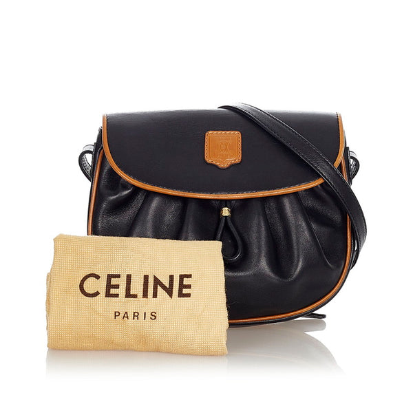 セリーヌ ブラック ベージュ レザー ショルダーバッグ レディース CELINE 【中古】