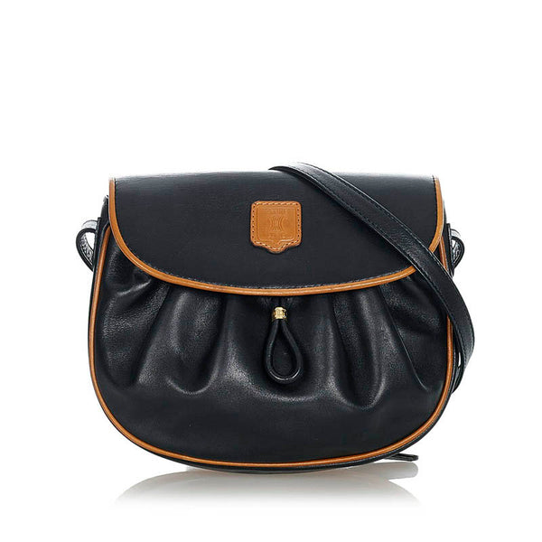 セリーヌ ブラック ベージュ レザー ショルダーバッグ レディース CELINE 【中古】